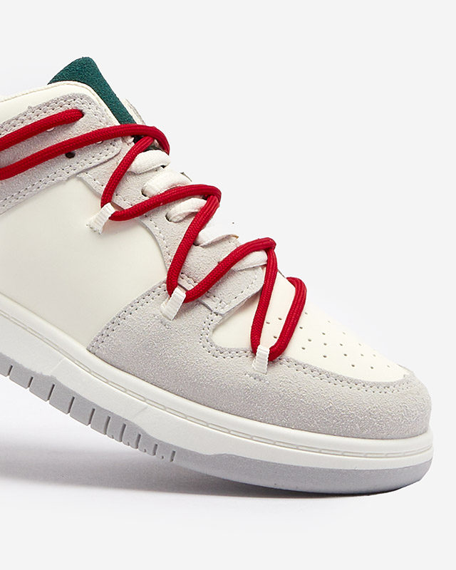 Baltas un pelēkas sieviešu sporta kedas ar sarkanām aukliņām Olierinc - Apavi