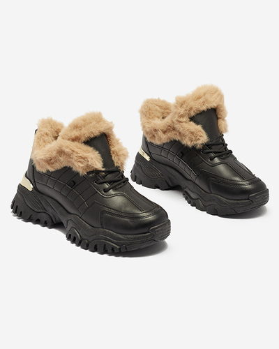 Black sports shoes for women with fur Flixi - Footwear