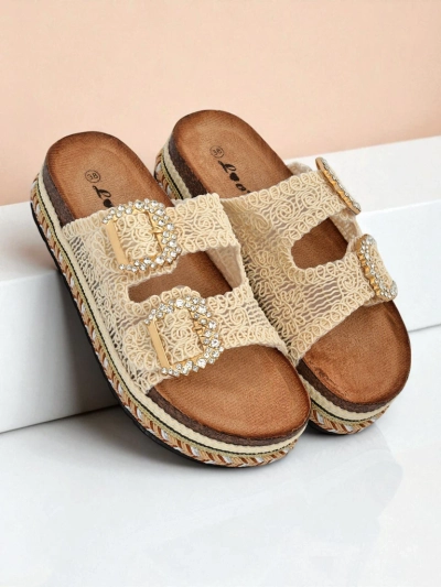 Royalfashion Sieviešu mule stila apavi ar rhinestones sprādzēm GlamCork