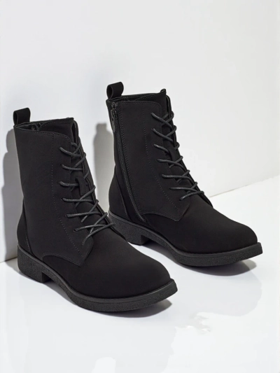 Matte Faux Leather Lace-up Women's Ankle Boots Treviline
