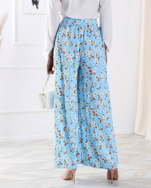 Sieviešu zilas auduma bikses ar ziediem - Apģērbs