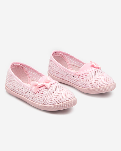 OUTLET Light pink girls' openwork sneakers with Apllo bow - Footwear