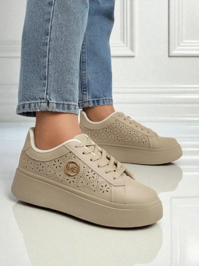 Damskie sneakersy platforma Callista Royalfashion ecru skóra ekologiczna