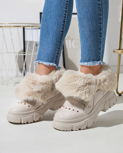 Bēšas krāsas sieviešu sniega zābaki ar mežģīnēm Fentes- Footwear
