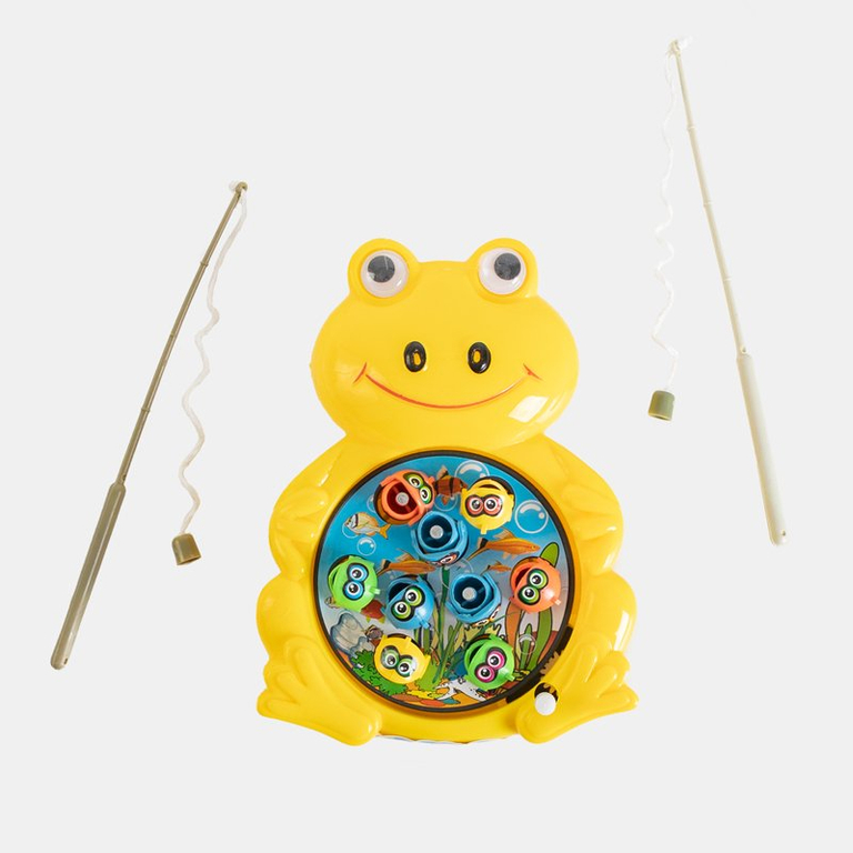 Желтая детская игрушка для рыбалки в виде лягушки