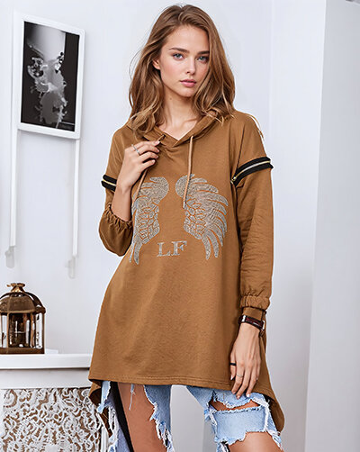 Royalfashion Brown women's oversized sweatshirt with zippers