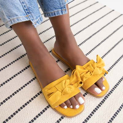 Yellow women's slippers with a Bonjour bow - Footwear
