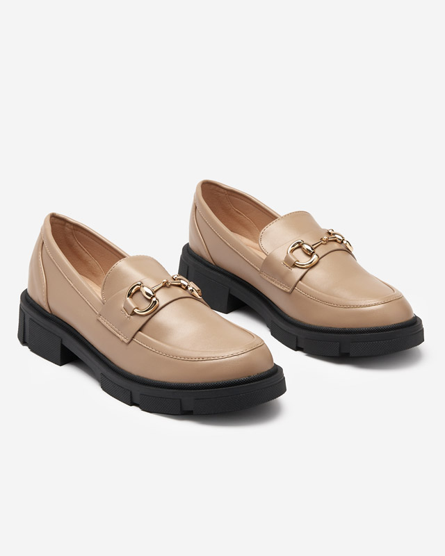 OUTLET Light brown women's shoes with an ornament on the nose Veteca - Footwear