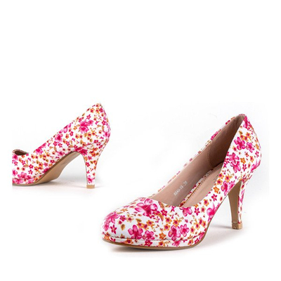 Białe czółenka na szpilce z kwiatkami Coral Springs - Obuwie