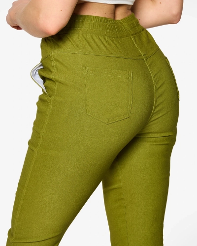 Women's straight fabric pants in green PLUS SIZE- Clothing