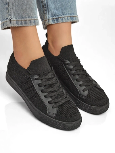 Livia Nero women's sneakers - black fabric and eco-leather sneakers on a flat sole