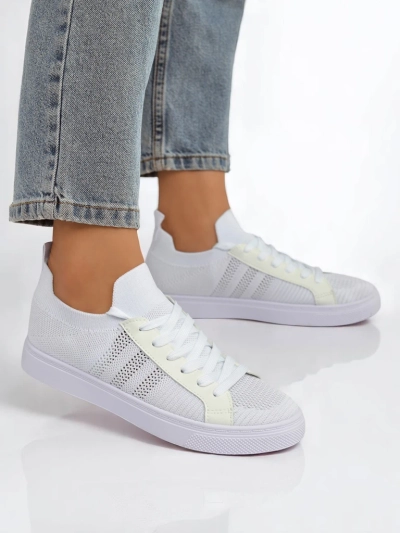 Aurelio White Textile Sneakers with Eco Leather on a Flat 2.5 cm Platform