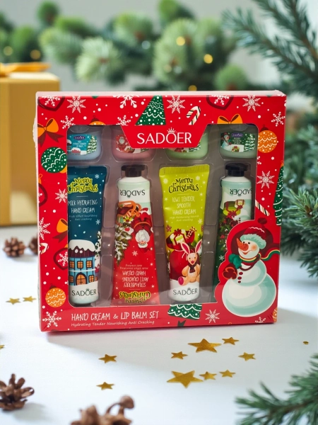 Sadoer Świąteczny zestaw kremów do rąk i balsamów do ust