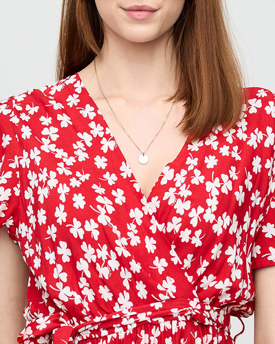 Women's red maxi dress with clovers - Clothing