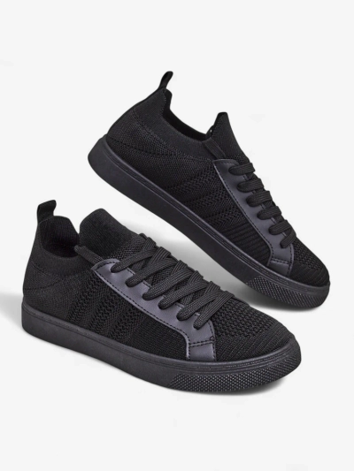 Livia Nero women's sneakers - black fabric and eco-leather sneakers on a flat sole