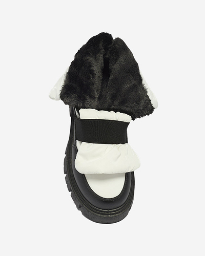 Women's snow boots on a flat sole in black and white Ferory- Footwear