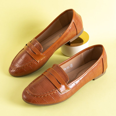 Brown women's loafers with Satoko embossing - Shoes
