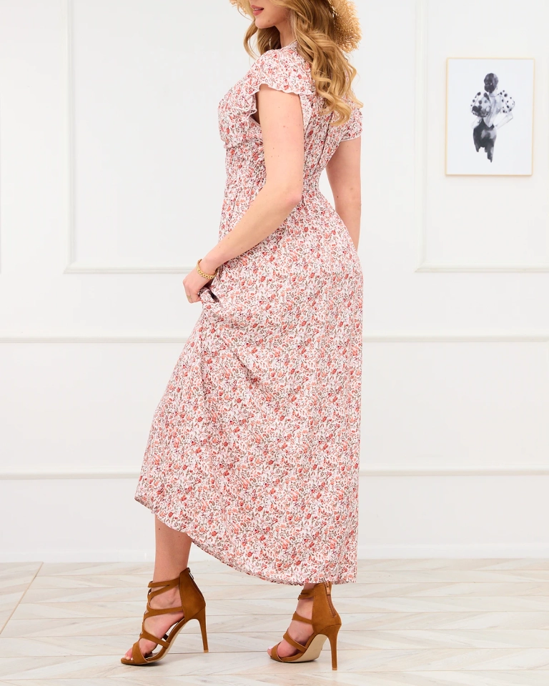 Women's white and orange floral maxi dress - Clothing