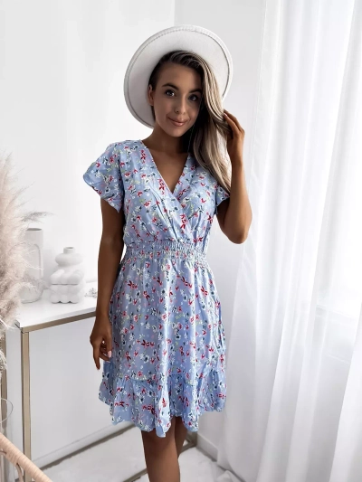 Royalfashion Blue women's mini dress with floral motif