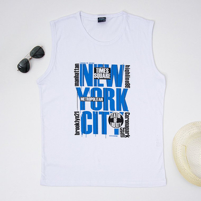 White cotton men's t-shirt with lettering - Clothing