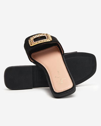 OUTLET Black women's eco suede slippers with a gold buckle Lozi - Footwear