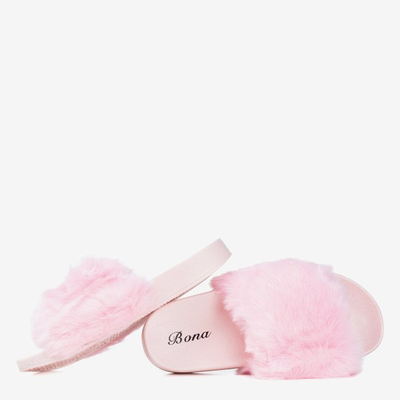 Light pink flip-flops with Bonum fur - Footwear 1