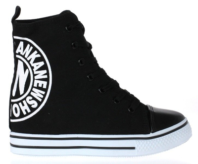 Black, fabric wedge sneakers - Footwear 1