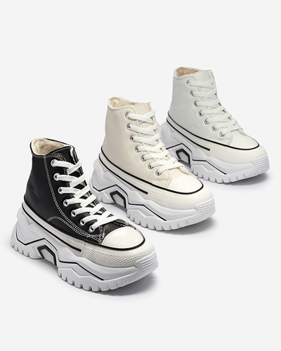 OUTLET Sieviešu melni, siltināti sporta apavi uz platformas a'la kedas Retiha - Apavi