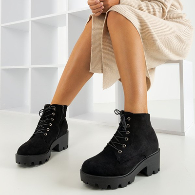 Black flat-heeled lace-up ankle boots Buster - Footwear