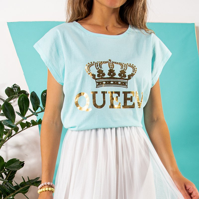 Mint cotton women's t-shirt with print - Clothing