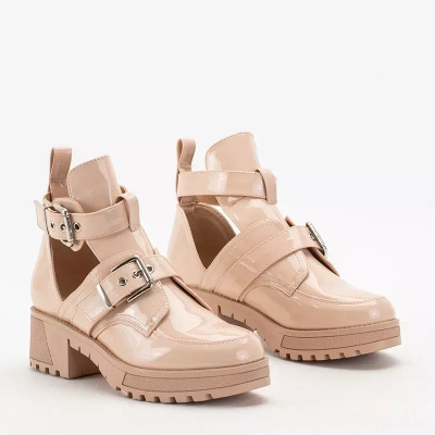 OUTLET Beige women's boots with embossing Lerika - Footwear