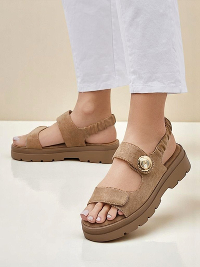 Sandale de damă Royalfashion Callisto maro piele ecologică platformă