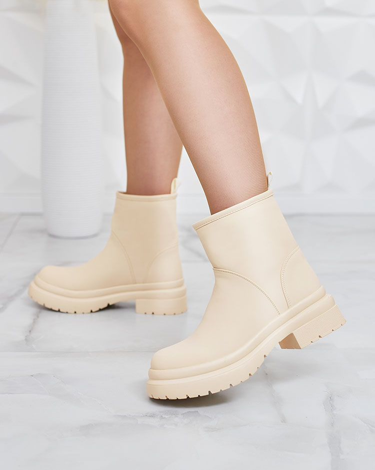 Royalfashion Beige matte women's boots with thicker sole Holeopi