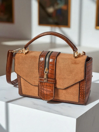 Женская сумка Callista из замшевой и лакированной экокожи, коричневая