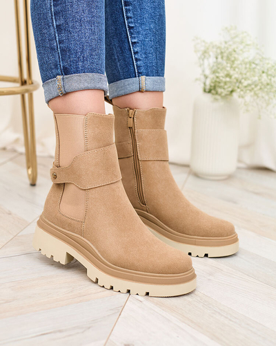 Royalfashion Beige women's boots with decorative strap Doasa