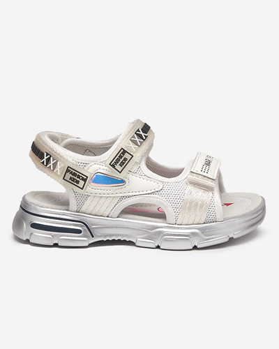 White and silver children's sandals with Velcro Mepoti - Footwear