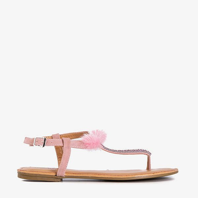 Pink women's flip flop sandals with embellishments Begnetia - Footwear