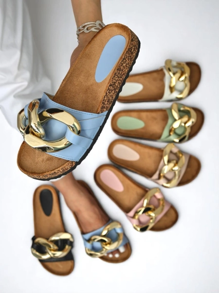 Sandalis fiuim Callista Royalfashion wit chain - ecru/bluis, flatis hil