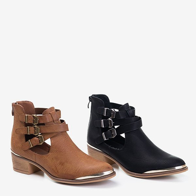 Brown women's boots with low heels with cut-outs Kysse - Footwear