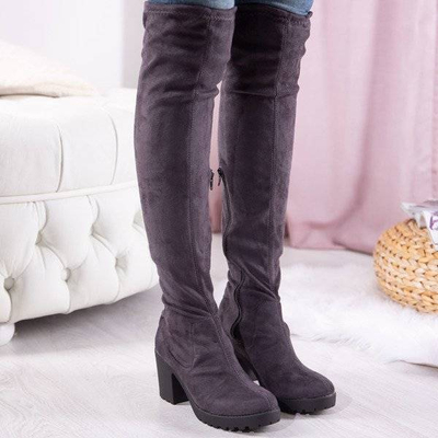 OUTLET Gray boots on a higher post Moccalinea - Footwear