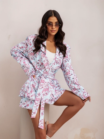 Royalfashion Floral women's set with a tied blazer and shorts-skirt