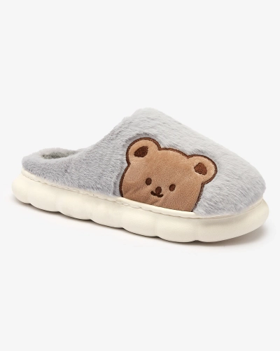 Royalfashion Women's furry slippers with teddy bear in blue Fetemes