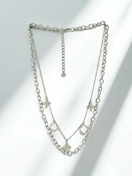 Florentia Stella Silver Necklace – Double Chain, Trendy