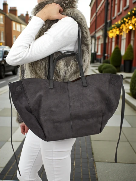 Women's shopper bag eco suede with smaller eco leather included 2in1 Elinea