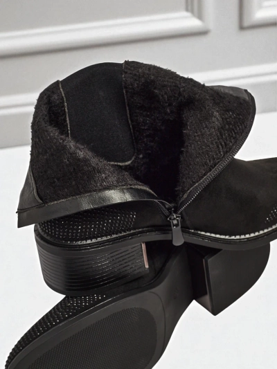 Women's Eco Suede Ankle Boots Decorated with Rhinestones TangleMist