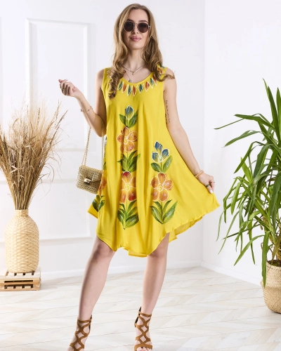 Yellow women's patterned dress-type bedspread with print- Clothing