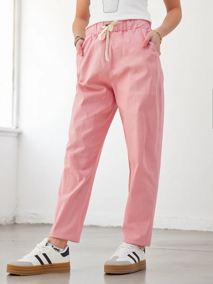 Royalfashion kokvilnas taisni sieviešu bikses ar jostu jostasvietā