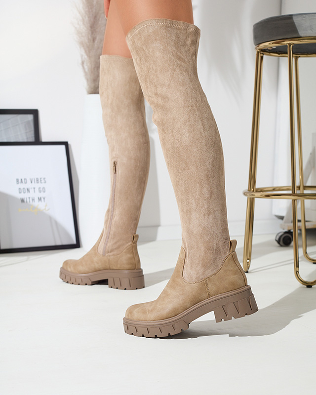 Women's over-the-knee boots in khaki color Liki - Footwear
