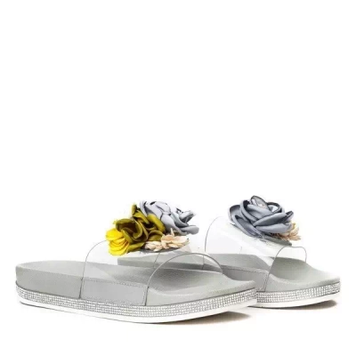 OUTLET Gray slippers with decorative flowers from Novia - Footwear