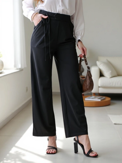 Royalfashion Platās sieviešu bikses ar sānu saitēm